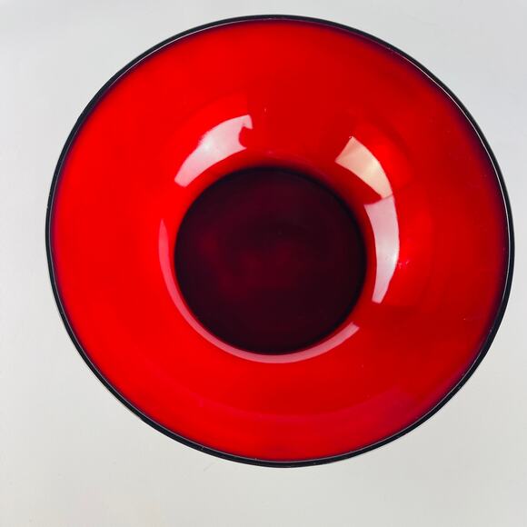 Vintage Ruby Red Glass Fruit Serving Bowl 8 1/2 x 3” - Picture 3 of 6